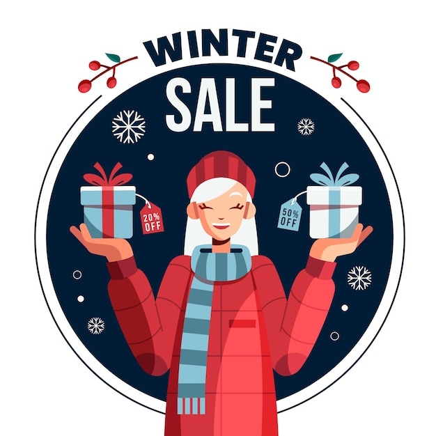 Flat winter sale illustration and banner