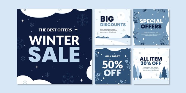 Free vector flat winter sale instagram posts collection