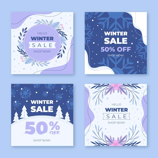 Free vector flat winter sale instagram posts collection