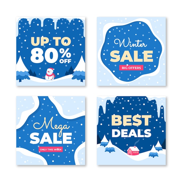 Free vector flat winter sale instagram posts collection