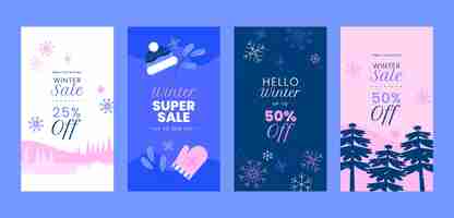 Free vector flat winter sale instagram stories collection