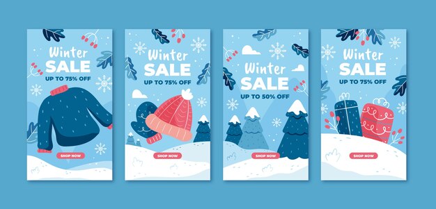 Flat winter sale instagram stories collection