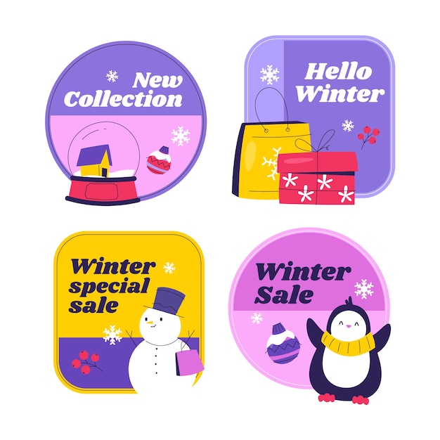 Free vector flat winter sale labels collection