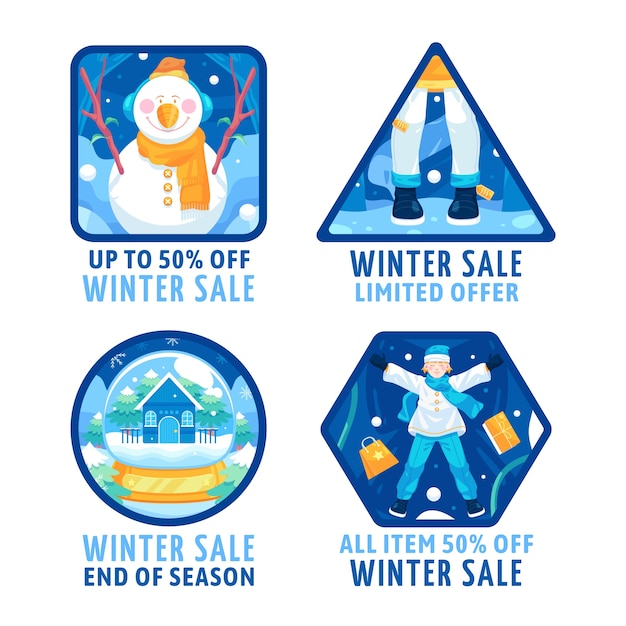 Free Vector flat winter sale labels collection