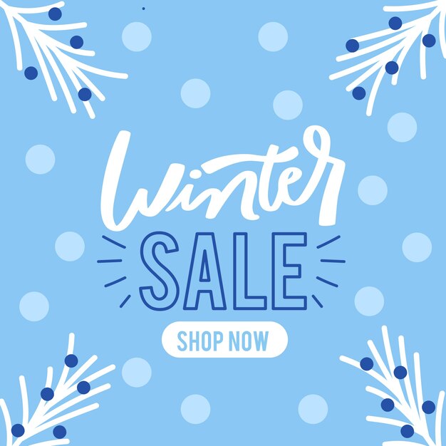 Flat winter sale offer lettering with pine leaves