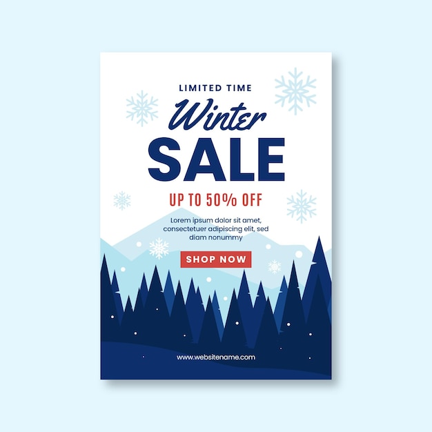 Flat winter sale poster template
