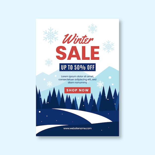 Бесплатное векторное изображение Шаблон плаката плоской зимней распродажи