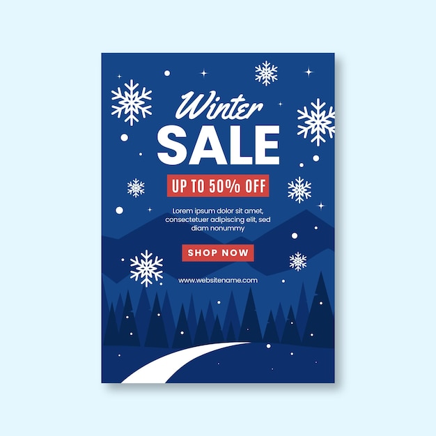 Free vector flat winter sale poster template