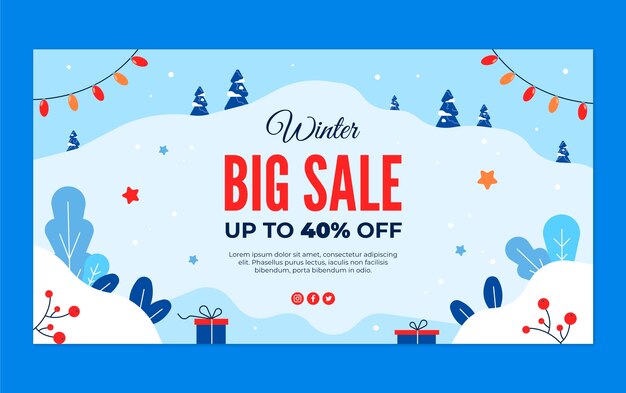 Free vector flat winter sale social media promo template