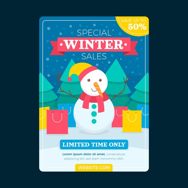 Flat winter sale vertical poster template