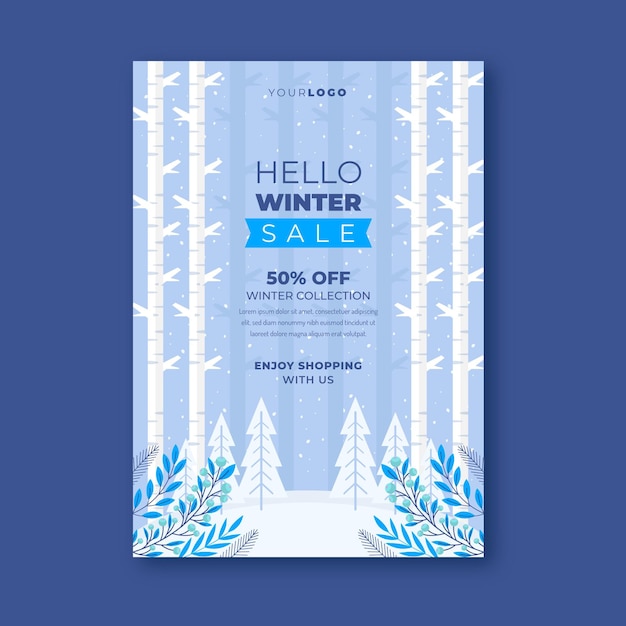 Free vector flat winter sale vertical poster template