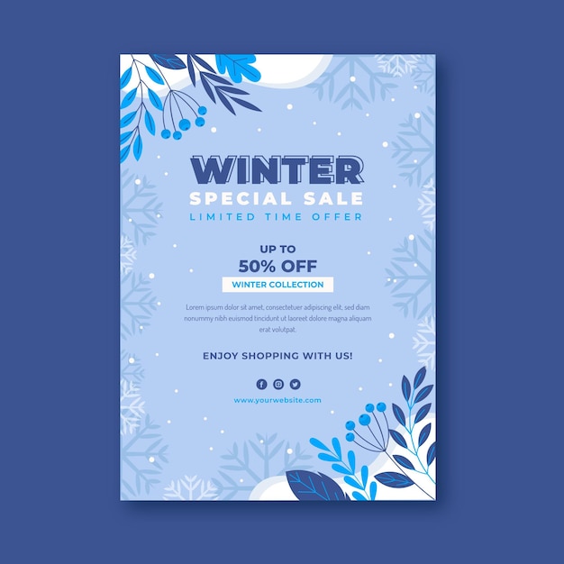 Free vector flat winter sale vertical poster template