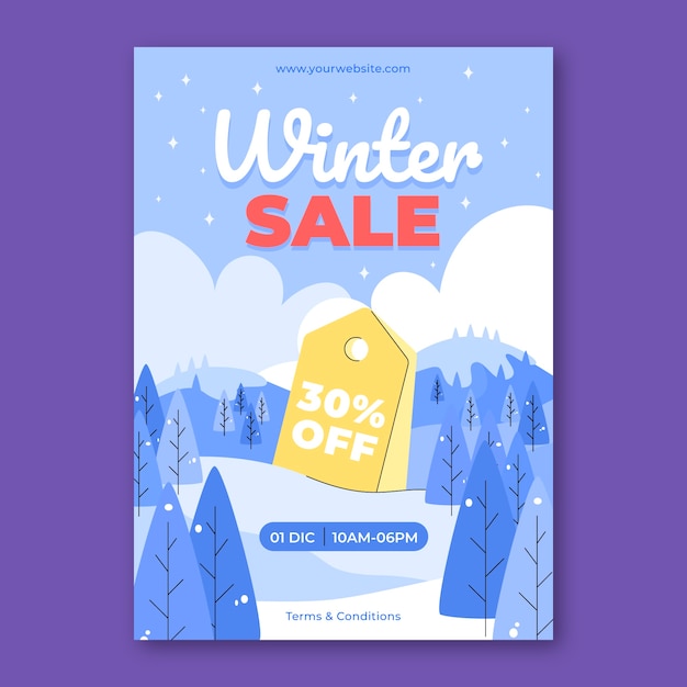 Free vector flat winter sale vertical poster template