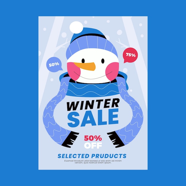 Flat winter sale vertical poster template