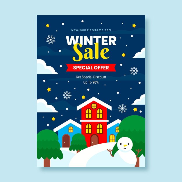 Flat winter sale vertical poster template