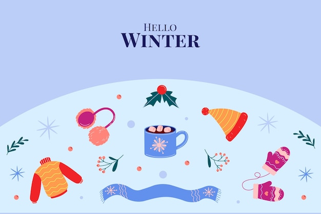 Бесплатное векторное изображение Плоский фон празднования зимнего сезона