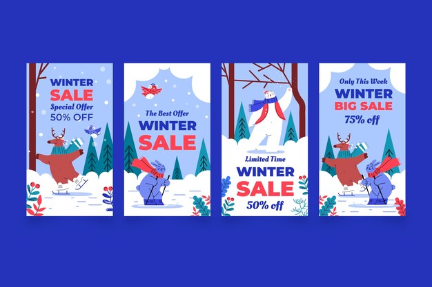Flat winter season celebration instagram stories collection
