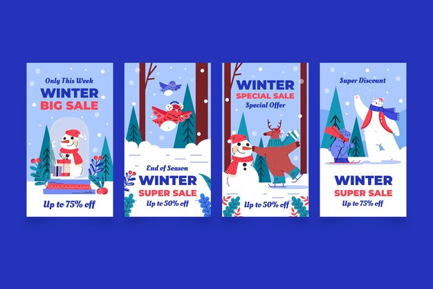 Flat winter season celebration instagram stories collection