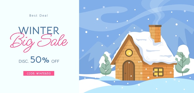 Flat winter season horizontal banner template