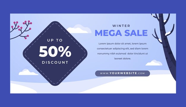 Flat winter season horizontal sale banner template