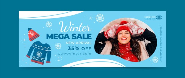 flat winter season sale social media cover template