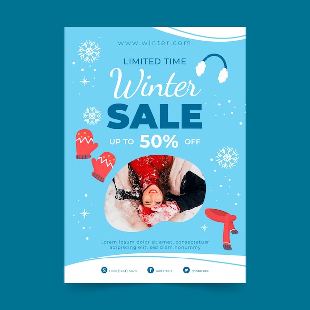 Free vector flat winter season sale vertical poster template