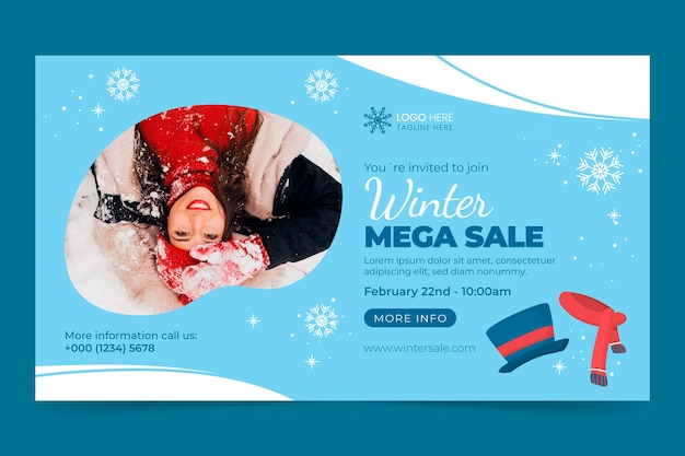 Flat winter season sale webinar template