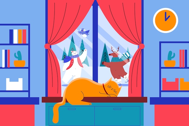 Free vector flat winter season window illustration