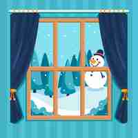 Free vector flat winter season window illustration