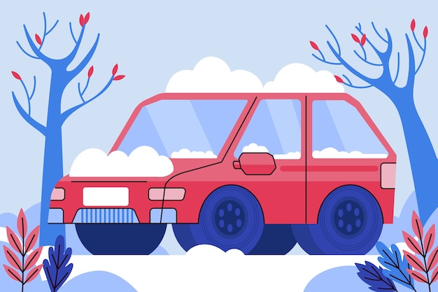 Free Vector flat winter snow car illustration