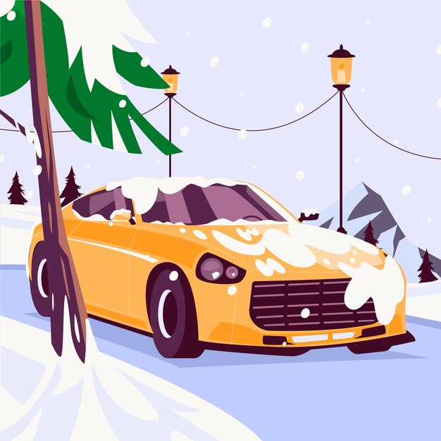 Illustrazione piana dell'automobile della neve di inverno