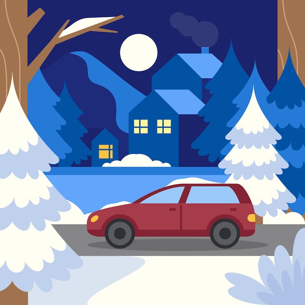 Free vector flat winter snow car illustration