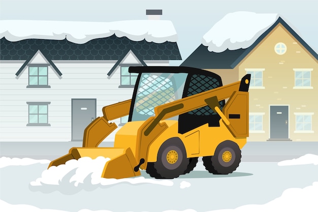 無料ベクター 平たい冬の除雪車イラスト