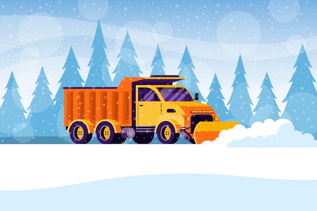 Бесплатное векторное изображение Иллюстрация плоского зимнего снегоочистителя