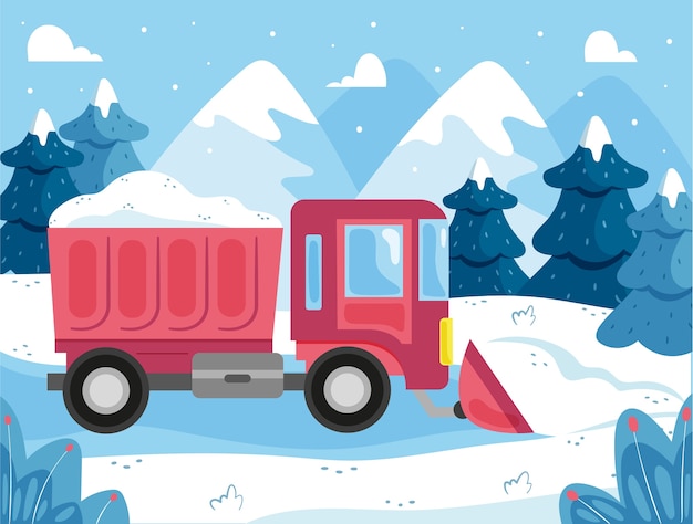 無料ベクター 平たい冬の除雪車イラスト