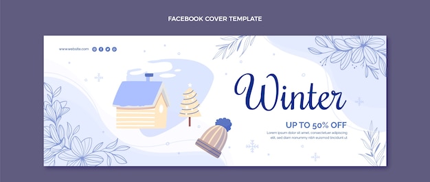 Flat winter social media cover template