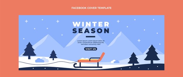 Плоский зимний шаблон обложки в социальных сетях