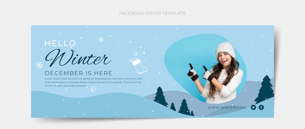 Flat winter social media cover template