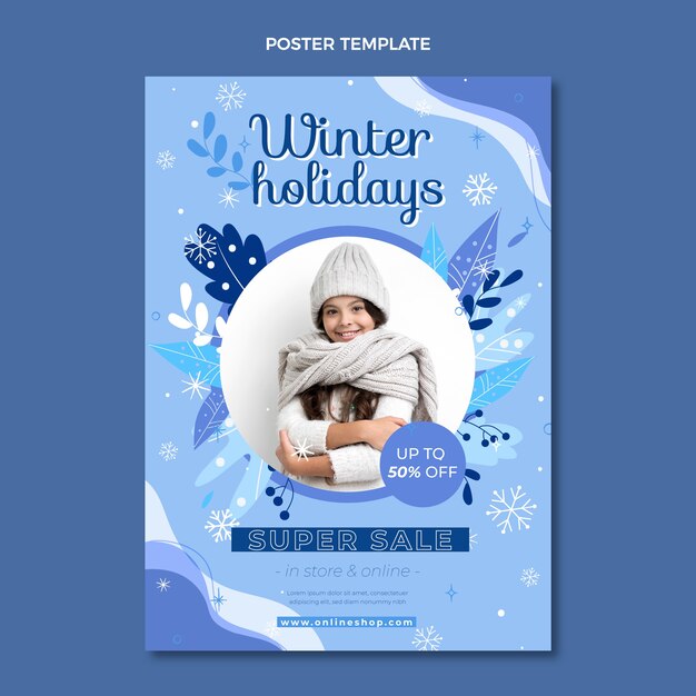 Flat winter vertical poster template