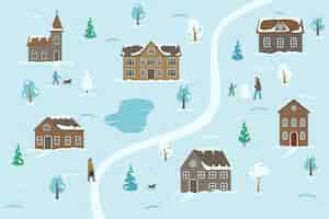 Free vector flat winter village illustration