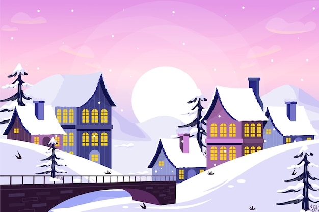 Flat winter village illustration