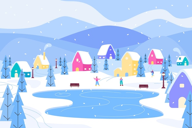 Free Vector flat winter village illustration
