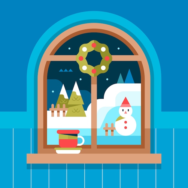 Free vector flat winter window illustration