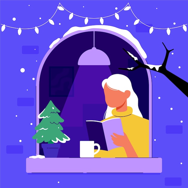 Free vector flat winter window illustration