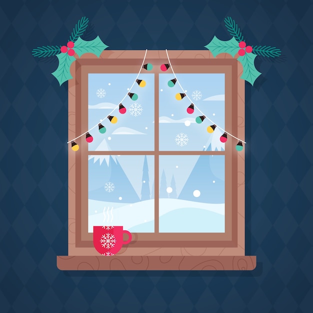 Free vector flat winter window illustration