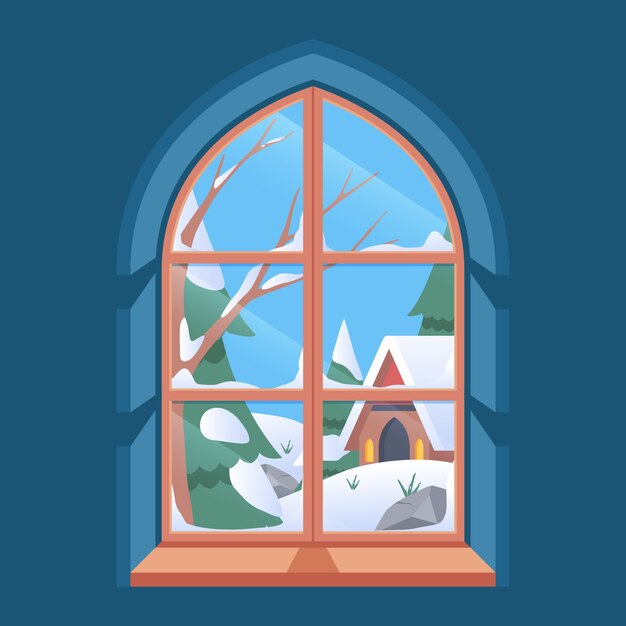 Flat winter window illustration