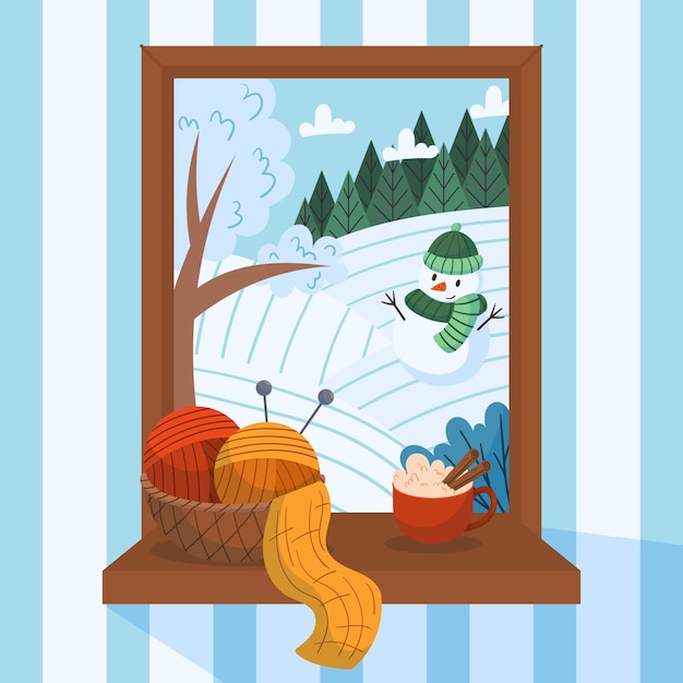 Free vector flat winter window illustration