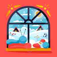 Free vector flat winter window illustration