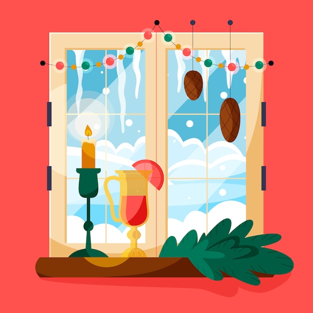 Free vector flat winter window illustration