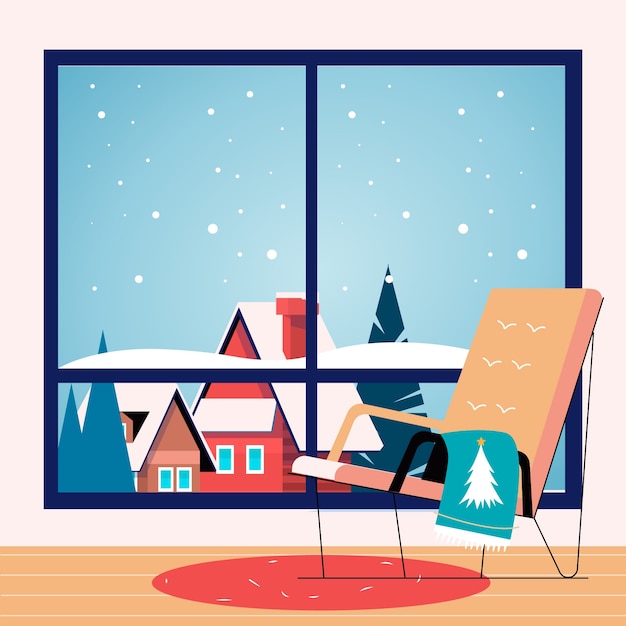 Бесплатное векторное изображение Иллюстрация плоского зимнего окна